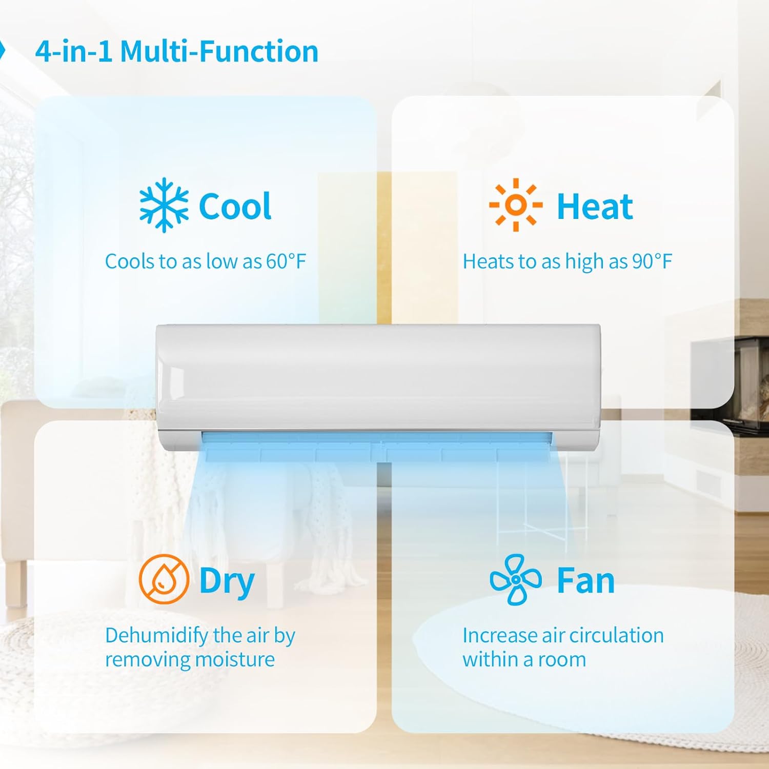 Split System Air Conditioner & Heater, 12000 BTU Split Air Conditioner with compressor and heat pump, 19 SEER2, WIFI Enabled, Remote Control, White