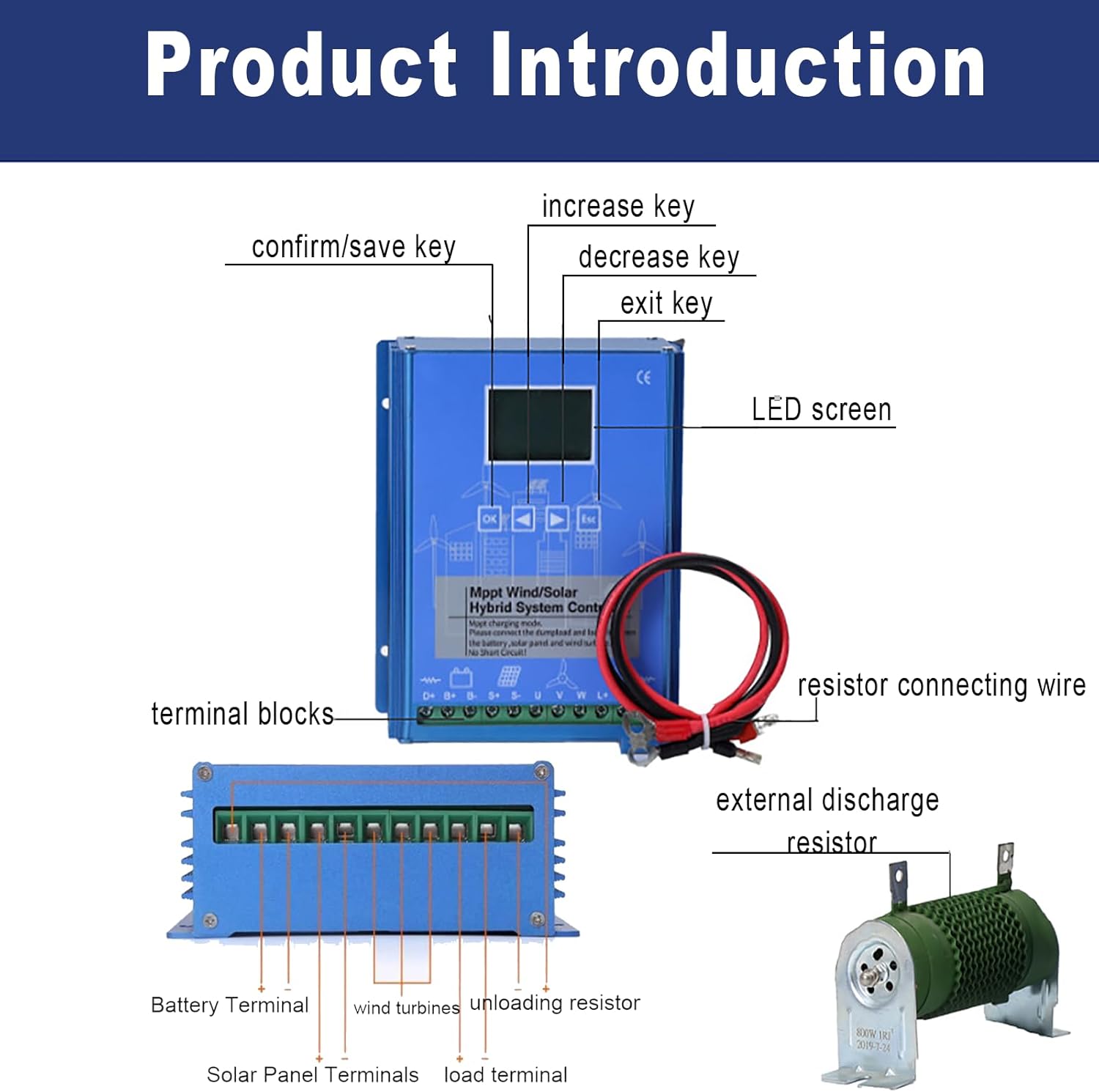 Wind Solar Hybrid System MPPT Charge Controller with Dump Load Wind Turbine Generator Solar Panel 12 24 48V Auto Universal for Off Grid Wind Solar Hybrid Systems Hybrid Charge Controller 48V-16000W