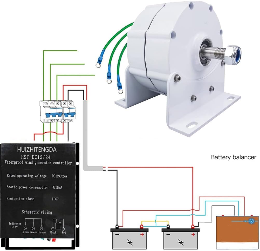 3 Phase Gearless Magnet AC Alternators,12V 24V 48V Low RPM Permanent Magnet Generator W/Controller Use for Wind Water Turbine (12000W)