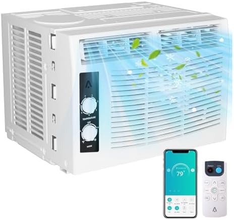 5000 BTU Window AC Unit with Remote - Cools Rooms 150 Sq.Ft, Low-Noise & Energy Saver for Bedroom, Office, Dorm (Quick-Install Kit)​