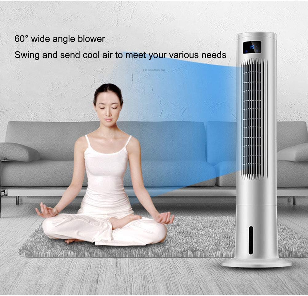 Evaporative Tower-Type Vaneless Fan and Humidifier with Remote Control and Timing Function, Adjustable Wind Speed, Portable Air Conditioner