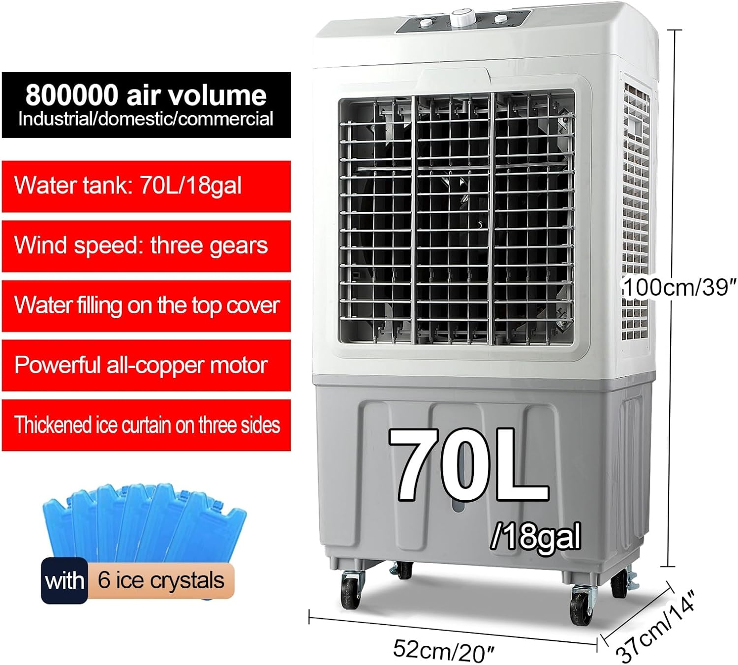 Evaporative Air Cooler, Swamp Cooler Air Conditioner, 120° Oscillation Swamp Cooler, 3 Wind Speeds for Outdoor Indoor Use