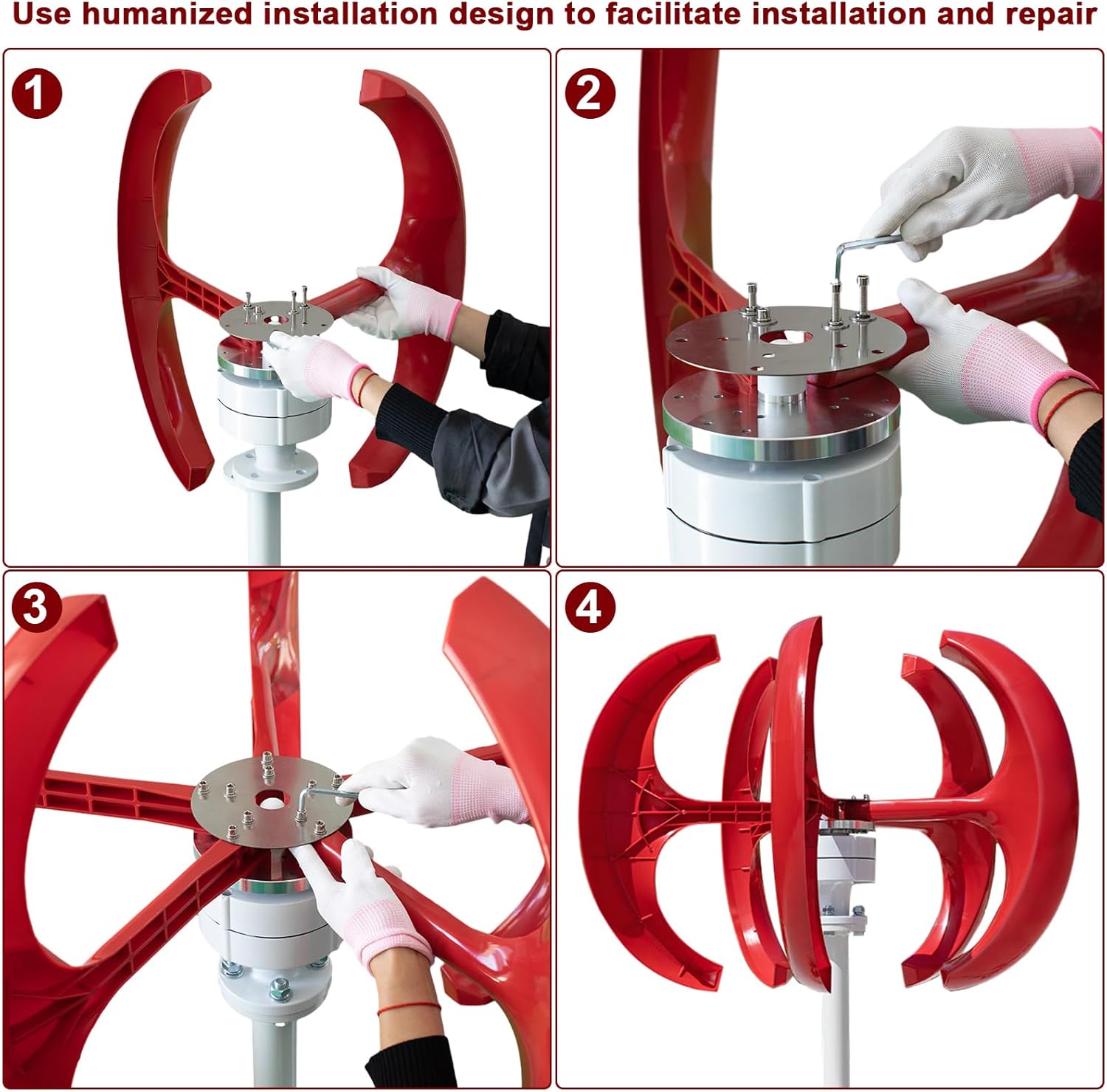 Wind Turbines,1000W Wind Turbines Generator 12V/24V Vertical Wind Turbines Generator Kit with 5-Blade Low Operating Vibration for Wind and Solar Complementary Household Street Lamp Monitoring System