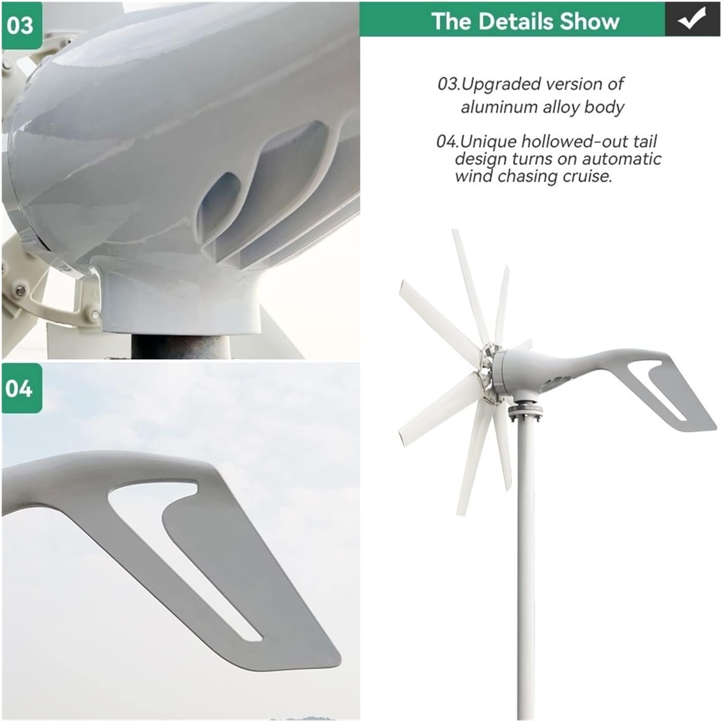 Wind Turbine, Wind Energy Turbine Generator 2000w 12v 24v 48v 8 Blades with Off Grid System Mppt and Hybrid Charge Controller for Home Use(Turbine Only,12V)