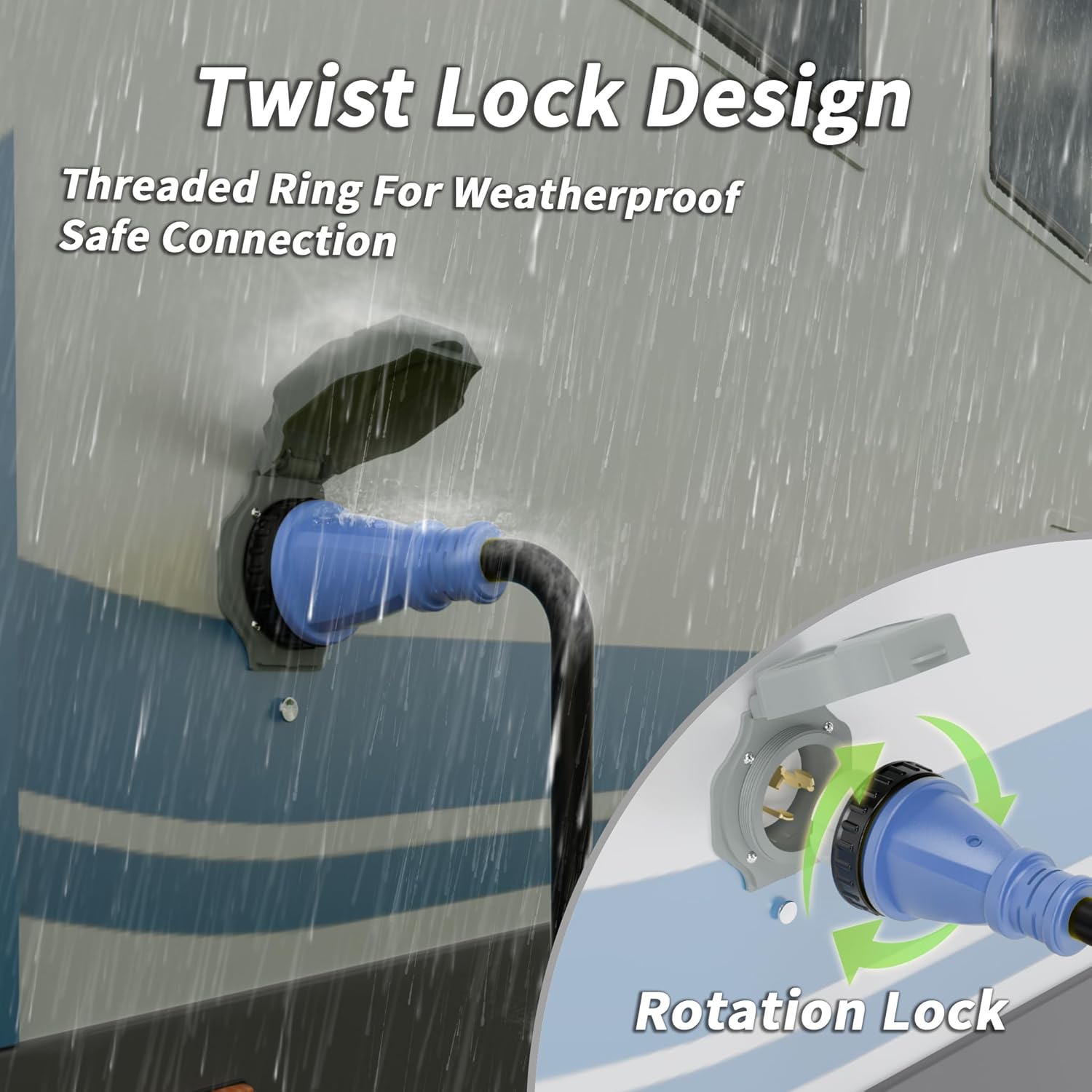 50 Amp Generator Cord, 15FT 50 Amp RV Extension Cord with Twist Lock, Generator Cable 50A 4 Prong Blue, NEMA 14-50P/SS2-50R Heavy Duty STW Wire for RV Camper & House