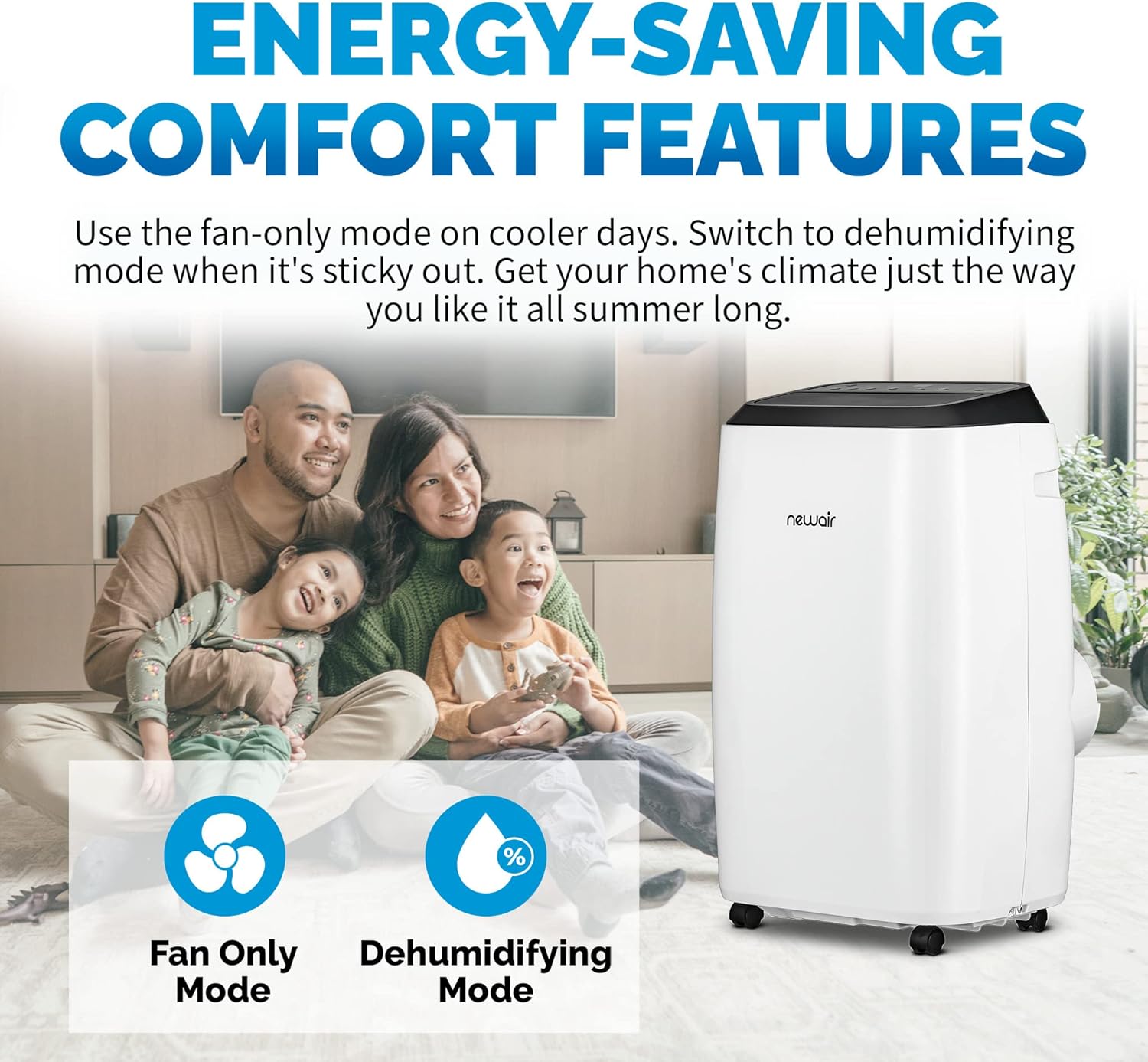 Newair Portable Air Conditioner | 14,000 BTU | White | Modern AC Design with Easy Setup Window Venting Kit, Self-Evaporative System, Quiet Operation, Dehumidifying Mode with Remote and Timer