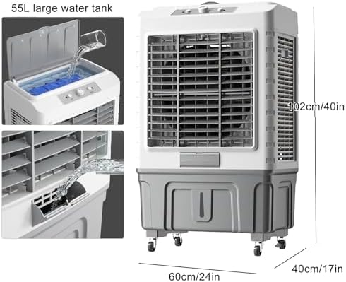 Air Coolers for Home 3 in 1 Evaporative Air Cooler, 3 Speeds Portable Room Air Conditioner, 4 Ice Crystal Boxes & 55L Water Tank, Auto Oscillation