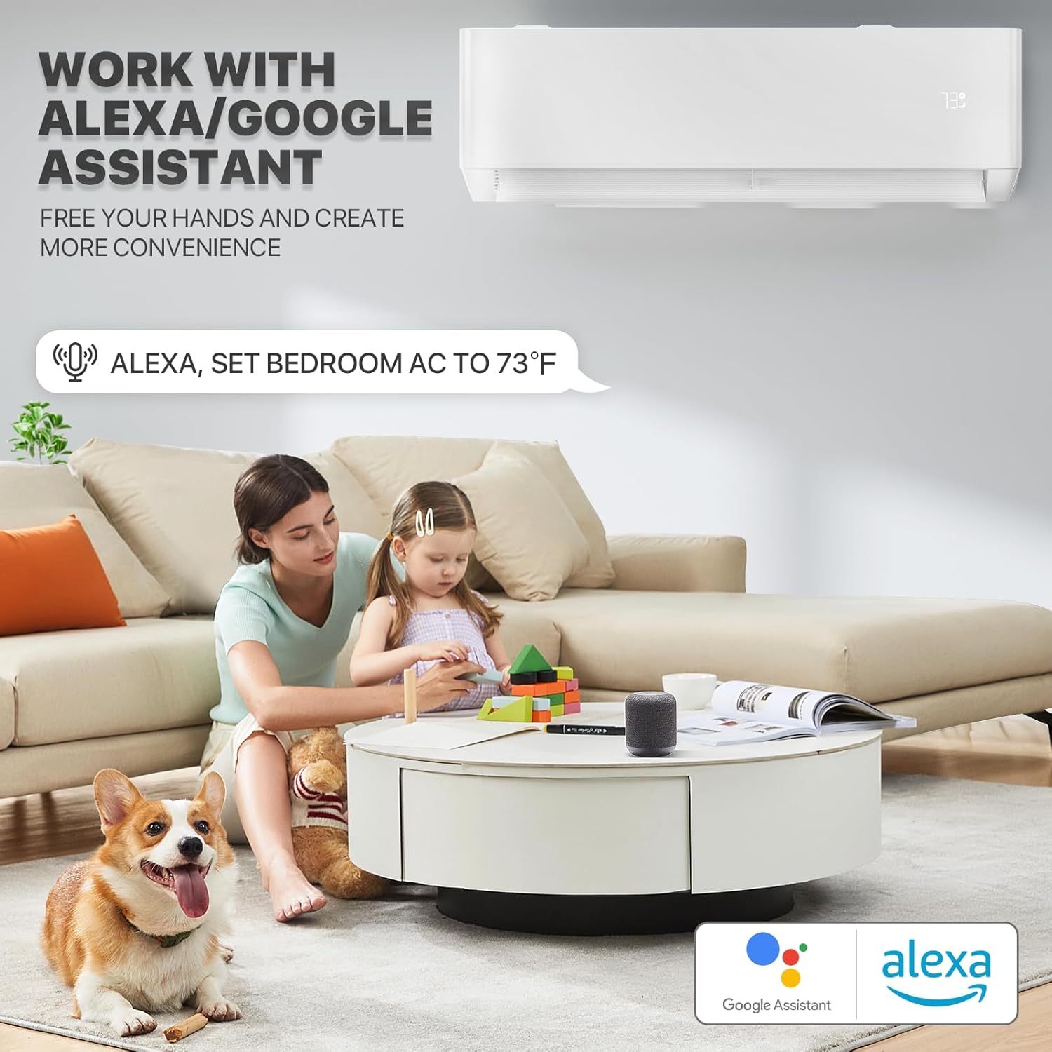 mollie 18000 BTU Mini Split Air Conditioner w/4-in-1 Filters, 208/230V 22 SEER2 AC Unit with Smart App Control, Cools Up to 1000 Sq. Ft, Pre-Charged Heat Pump and Installation Kits