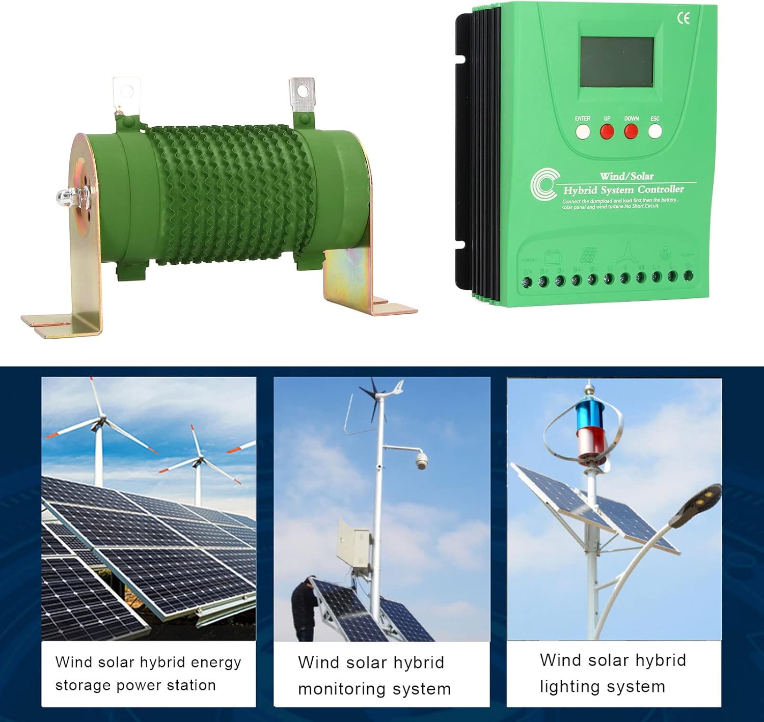 Wind Solar Hybrid Charge Controller, 24V 48V MPPT Boost Charge Regulator with LCD Display and Dump Load, for Off Grid Wind Solar Hybrid Systems (GPI48280)