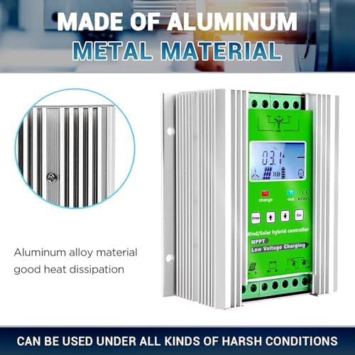 12000W-18000W Wind Solar Hybrid Charge Controller - MPPT Boost Regulator with LCD Display & Dump Load for 12V/24V/48V Systems (1200W Wind + 1000W Solar)