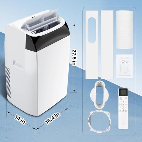 12,000 BTU Portable Air Conditioner Smart AC Unit for Rooms Up to 550 Sq Ft With Remote Control 24H Timer Dry and Fan Modes Quiet Cooling and Drain-Free Window Installation Kit