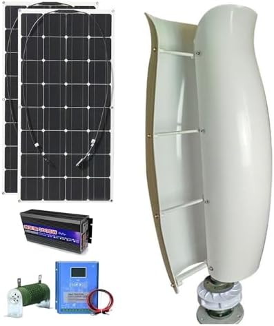 3KW Wind Turbine Generator Kit - 12V/24V/48V Vertical Axis Windmill + 2x100W Solar Panels + 3000W Inverter - Wind-Solar Hybrid Power System for Free Energy (White, 12V)