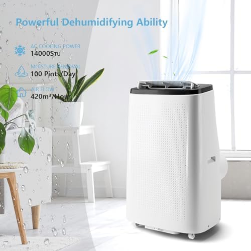 BLACK+WHITE 3-in-1 Portable AC 14000 BTU for Rooms 19–25 m², Portable Air Conditioner with Dehumidifier & Fan, Quiet Sleep Mode 