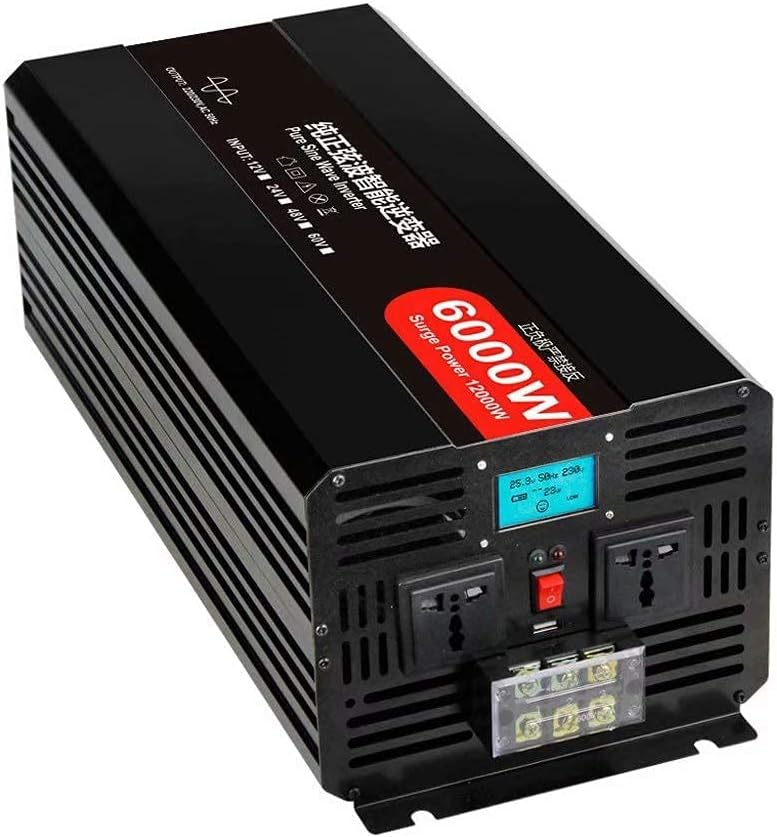 inBEKEA LCD 6000W Solar Inverter DC 24V/48V to AC 110V/220V Converter Car Power Inverter with 2 AC Outlets for Outdoor Lighting Power outages (24vto110v)