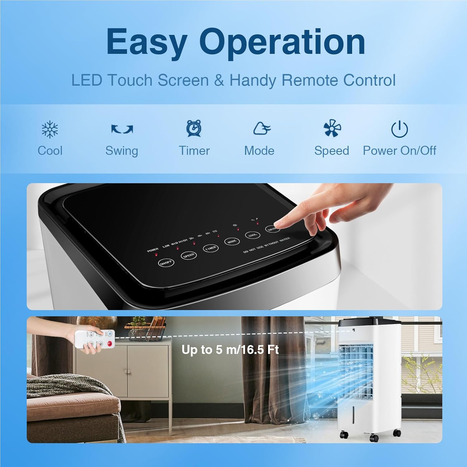 Evaporative Air Cooler, 3-in-1 Air Cooling Fan w/ 3.5L Water Tank & 2 Ice Packs, Remote Control, 4 Modes, 3 Speeds, 12H Timer, 70° Oscillation, Portable Swamp Cooler for Bedroom Home Office