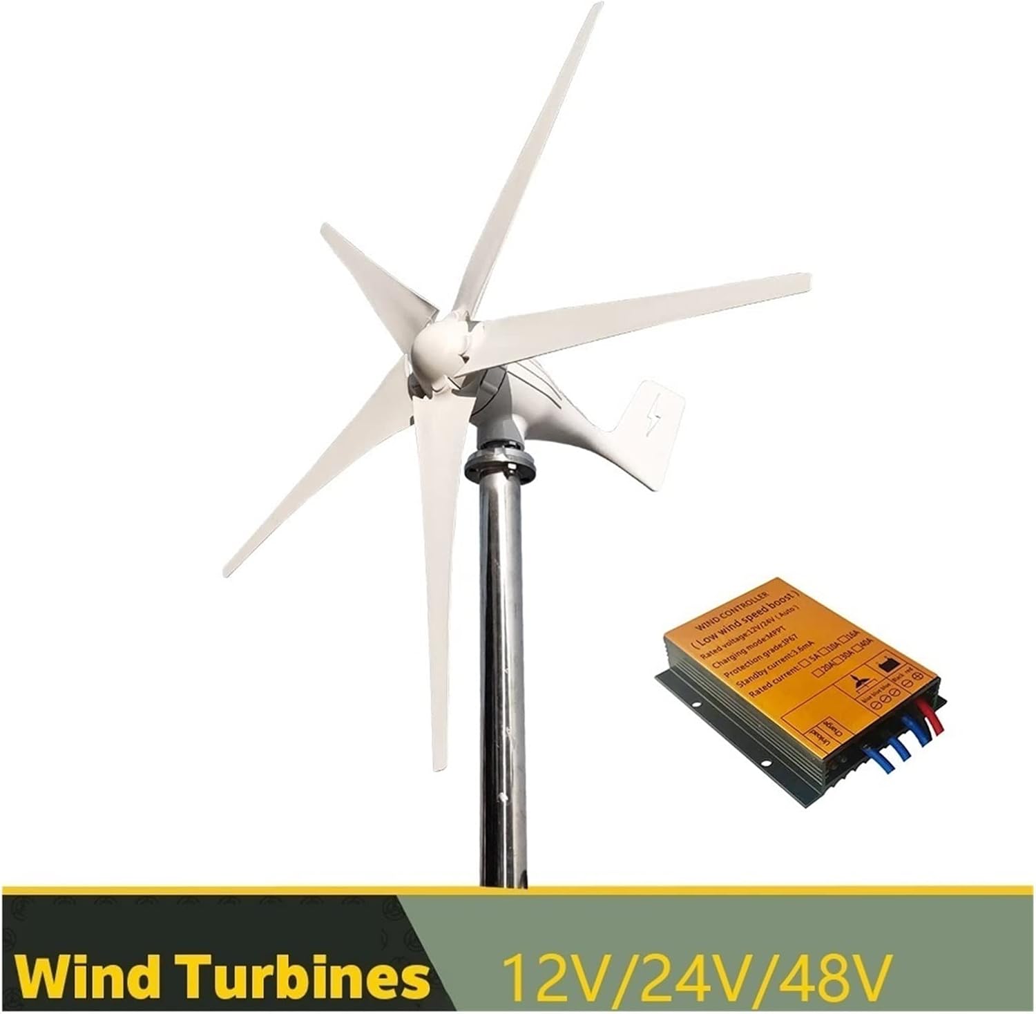 Wind Turbine, 1000W Wind Turbine Generator 12V 24V 48V Windmill Alternative Energy Generator Free Energy Windmill with MPPT Controller(Turbine Only,24V)