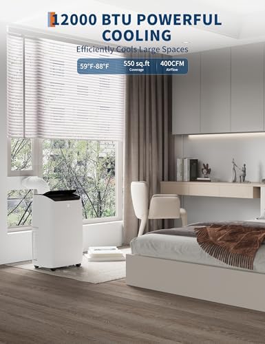 14,000 BTU Portable Air Conditioner for Room Up to 750 Sq.Ft, 4 in-1 AC Unit with Cooling, Fan, Dehumidifier & Sleep Mode, Remote Control & Window Kit Included for Home, Office, Apartment,White