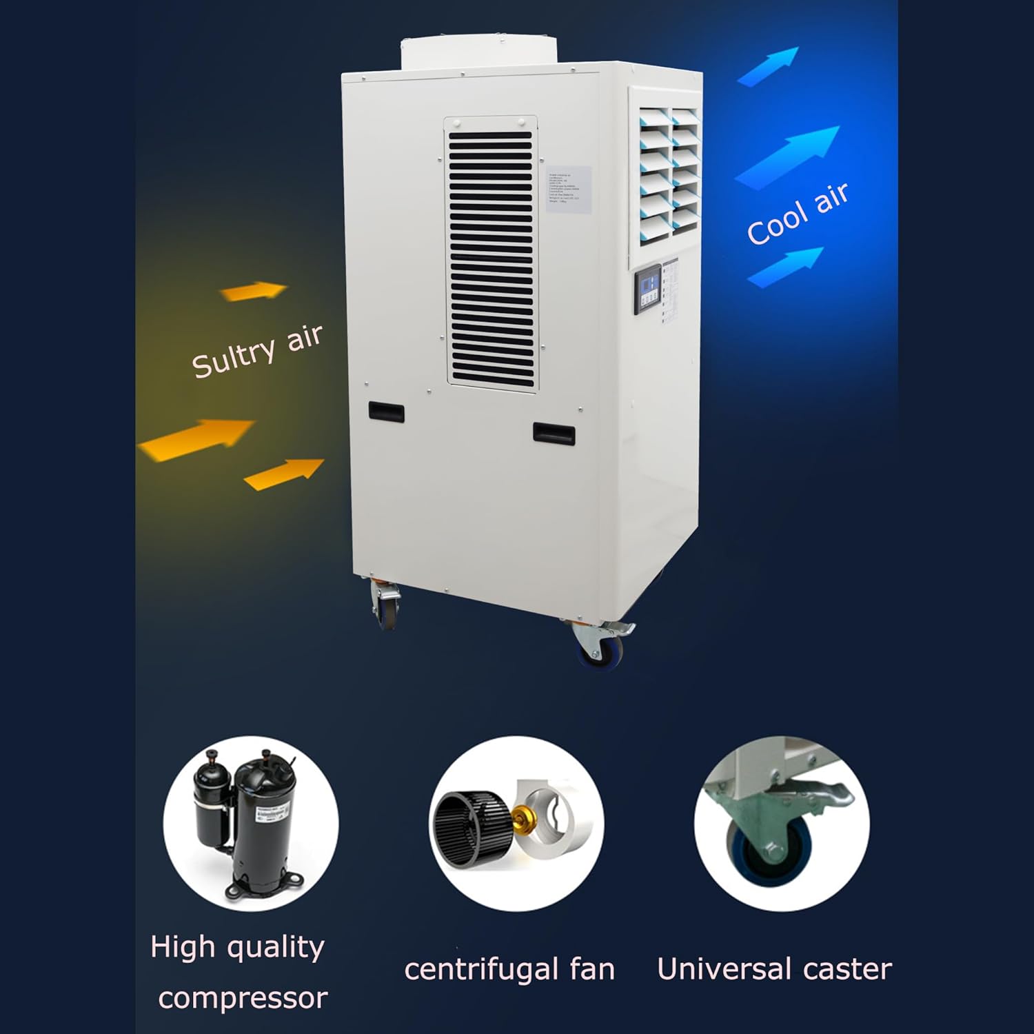 220V Industrial Spot Cooler 3600m³/h Commercial Portable Industrial Air Conditioner 1820W Mobile Air Conditioner 20400BTU