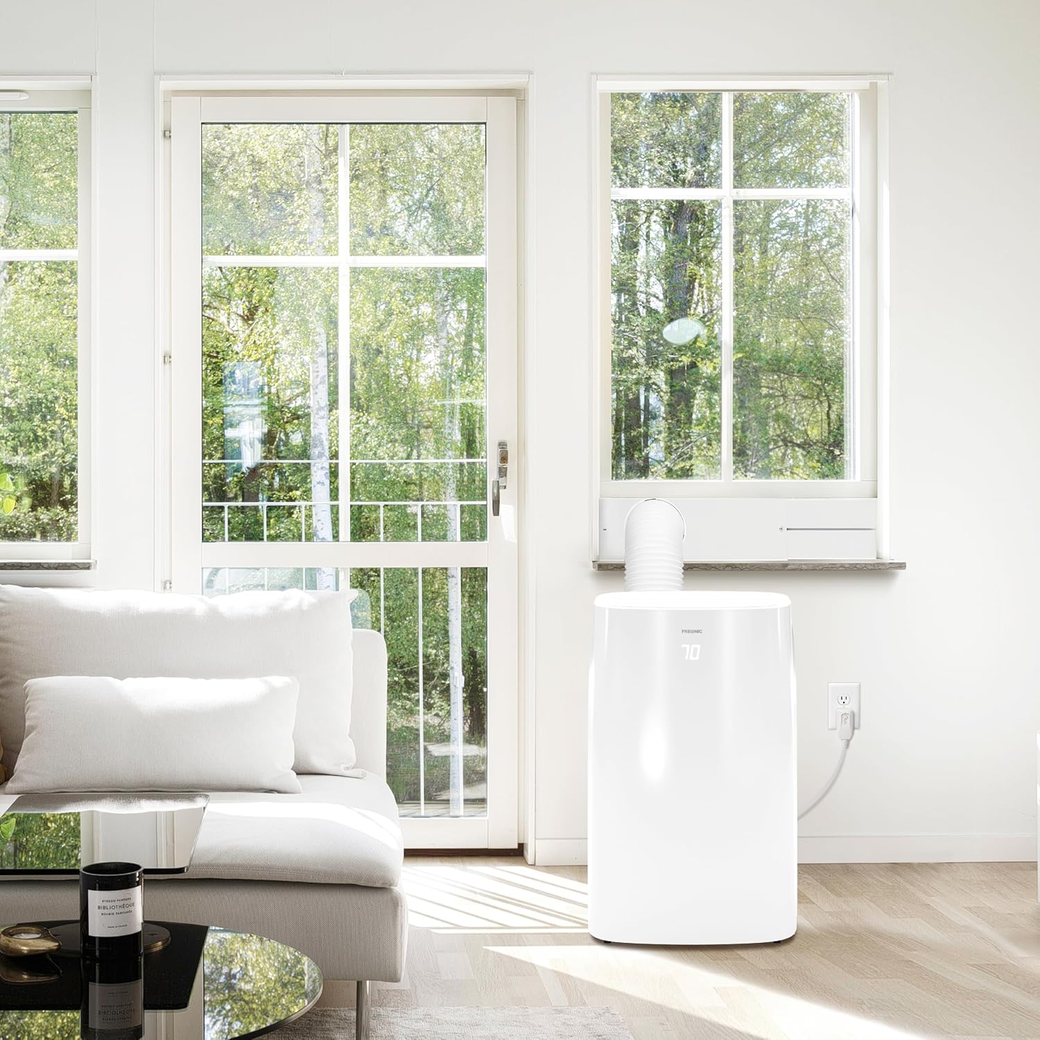 FHCP081AKR 8,150 BTU Portable Air Conditioner, AC for Rooms Sq.Ft, LED Display, 24H Timer, Auto-Restart, Sleep Mode, Dehumidifier, White, Up to 400 Sq. Ft