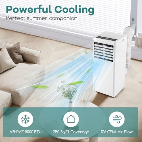 DORTALA Portable Air Conditioners, 8000 BTU Portable AC Unit with Cool, Fan & Dehumidifier, Quiet Air Conditioner with Remote, 24H Timer, Sleep Mode & Installation Kit for Rooms up to 250 Sq. Ft