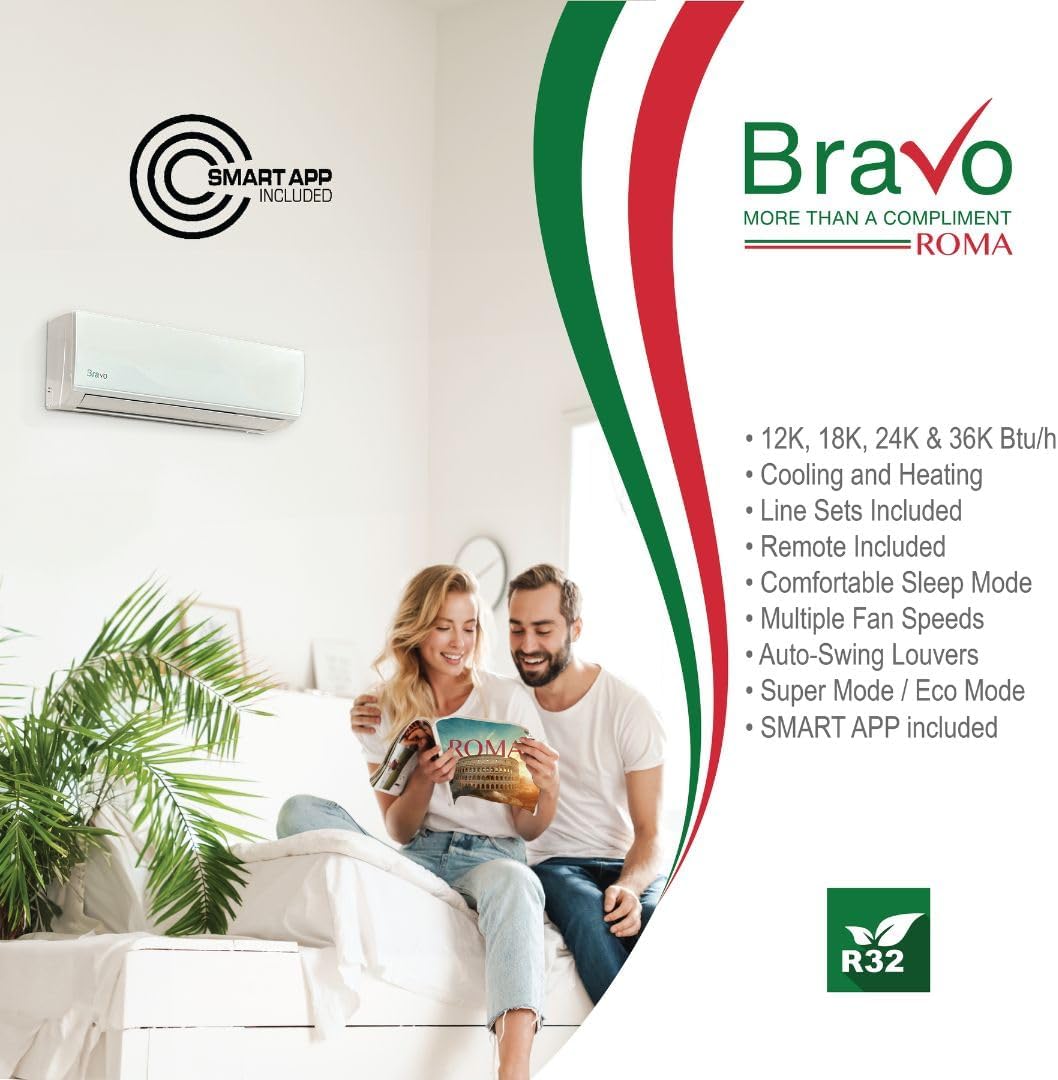 BRAVO 24,000 BTU 230V Ductless Mini Split Air Conditioner & Heat Pump – 17 SEER2 Inverter AC System – Pre-Charged – 13FT Installation Kit – Smart Control Included – Cooling & Heating