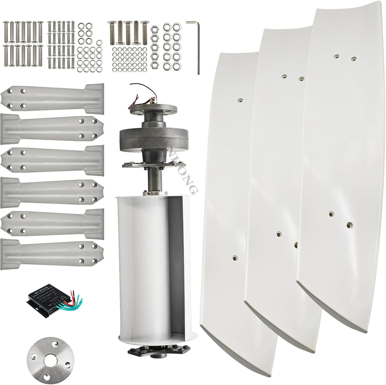 1500W-3500W 3 Blades Vertical Wind Turbine Generator Kit with Controller, 12V 24V 48V Wind Power Generator Kit Suitable for Courtyard Lighting (White)