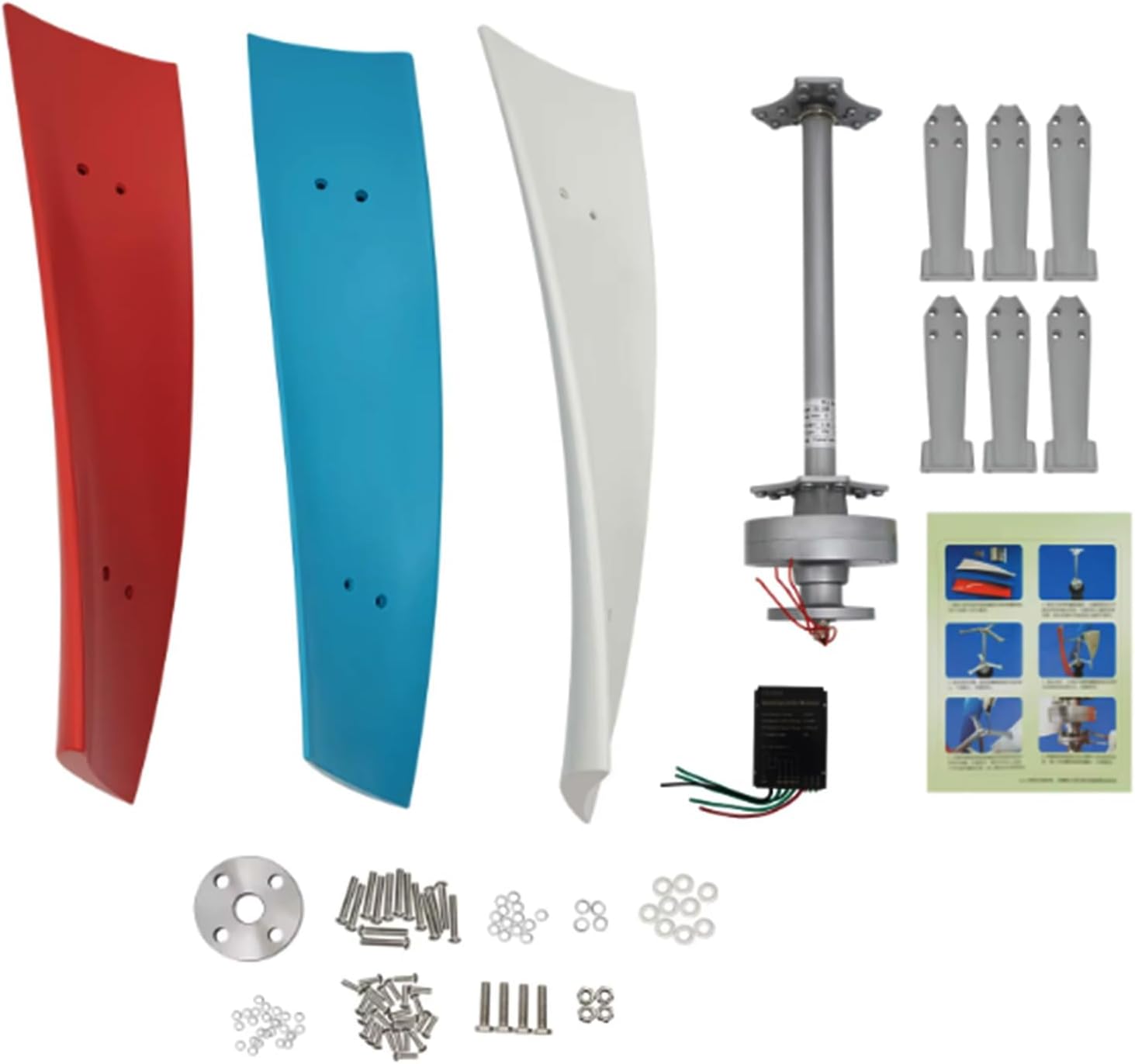 16000W 12V 24V 48V No Noise 3 Blades Wind Turbine Generator Kit, Vertical Wind Turbine Motor with Charge Controller Kit for Home Use(White)