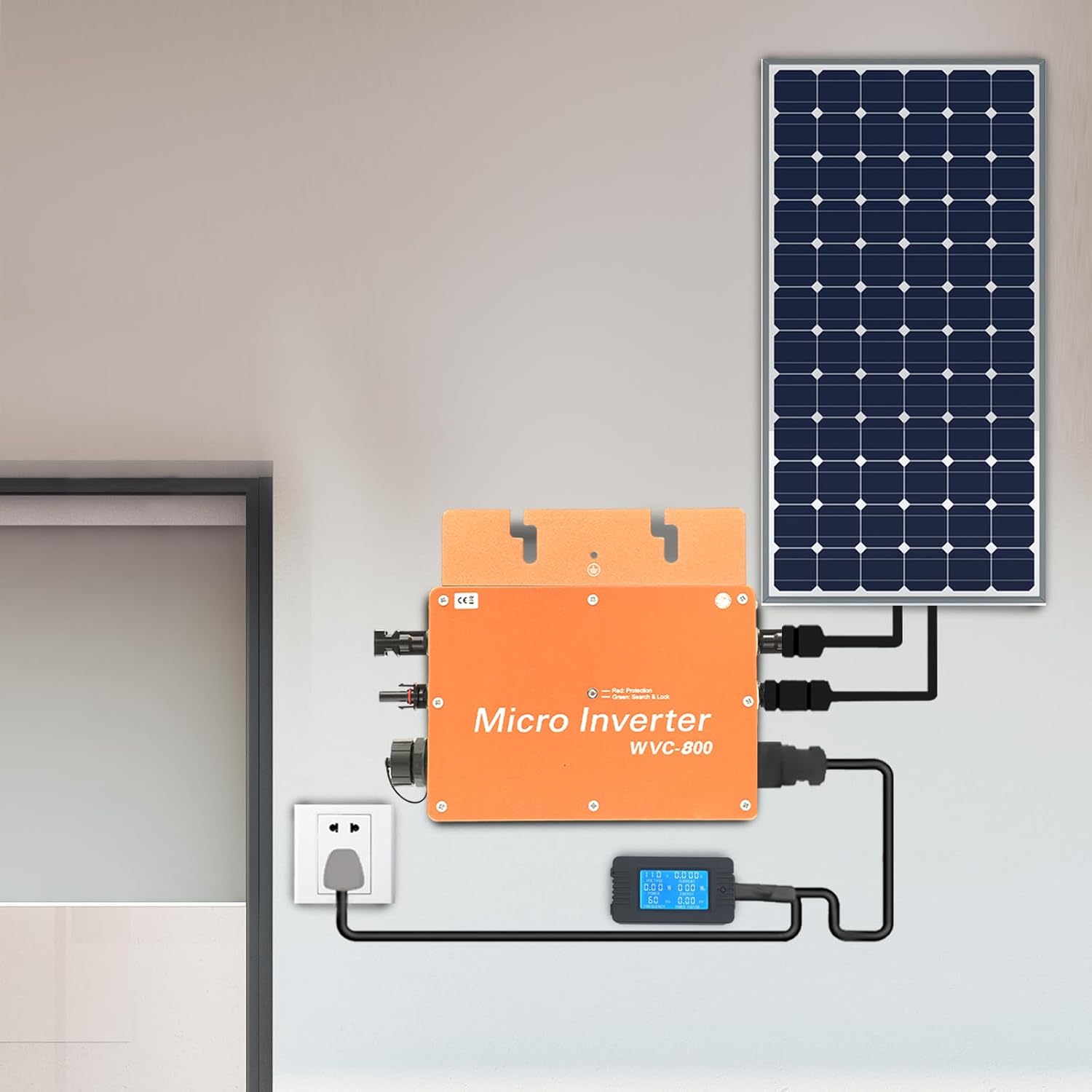 800W Solar Micro Inverter, Grid Tie Inverter with LCD Display & APP Monitoring, 22-50VDC to 120V/230VAC, UL Certified for Home Roof Panel Systems, Easy DIY Installation (Gold)