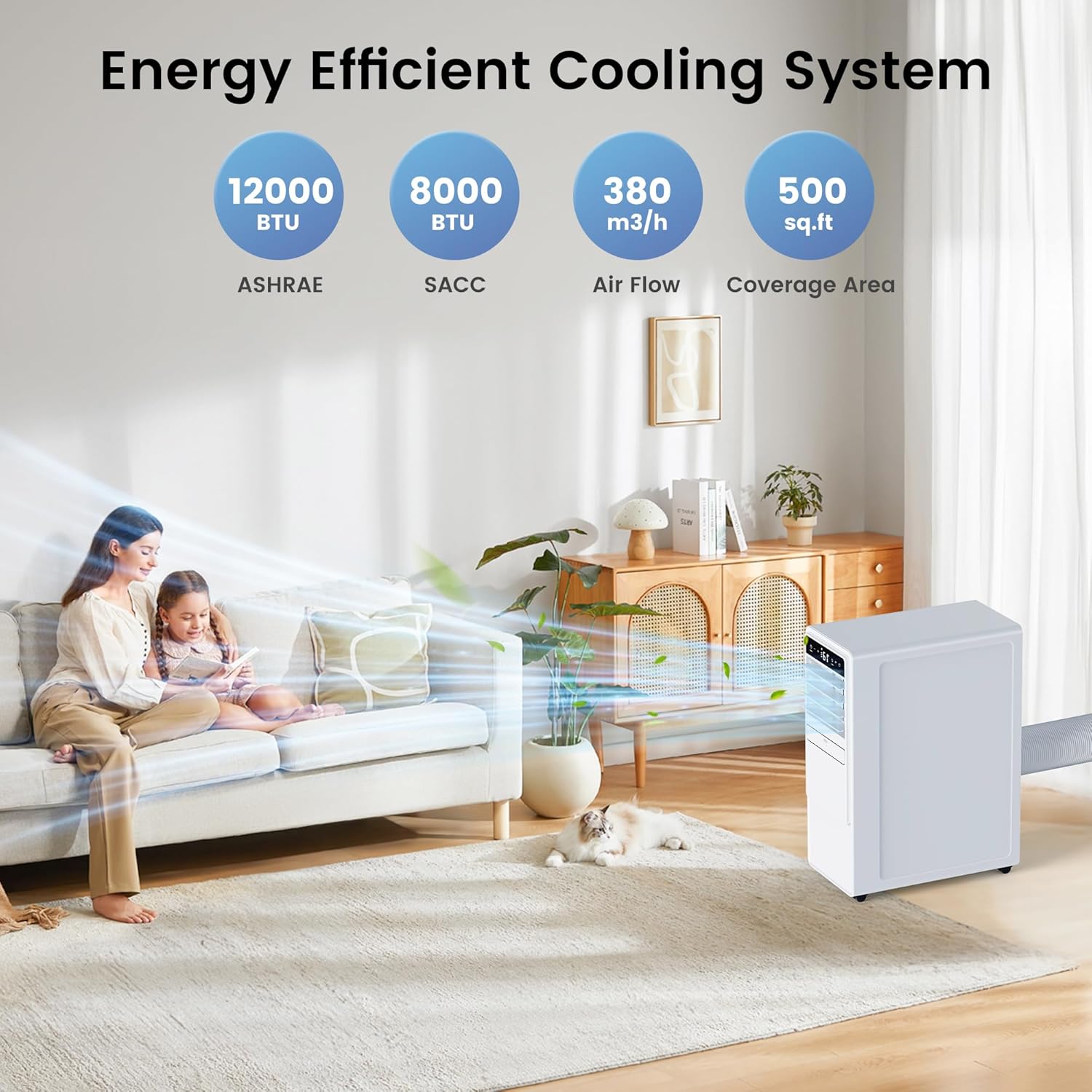 12000 BTU Portable Air Conditioners for Room up to 500 sq.ft, 3-in-1 Free Standing Quiet Portable AC Unit with Fan & Dehumidifier, Remote Control, Sleep Mode/24h Timer, 4 Speed, Auto Swing