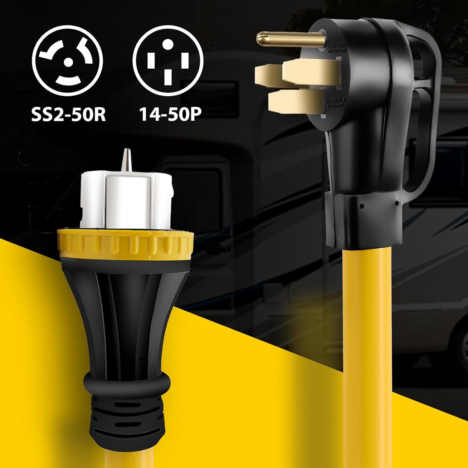 50 Amp Generator Cord with Pre-Drilled Power Inlet Box, Real Heavy Duty STW 6/3+8/1 AWG,125V/250V NEMA 14-50P to SS2-50R Generator Extension Cord with 50A Inlet Box,UL&ETL Listed (25FT)