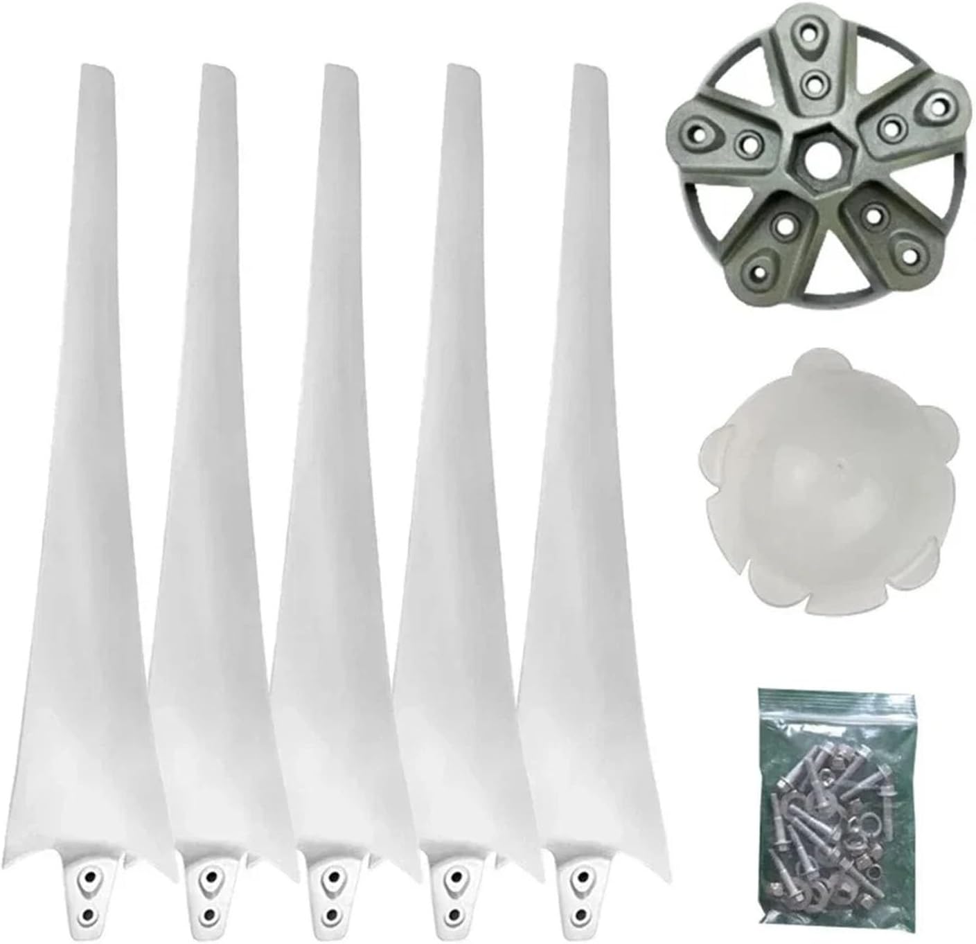 5 PCS Wind Turbine Blades Kit Hub Hood Screws - 530/550/580/600/630/650/750/800mm Horizontal Axis White Replacement Blades For Wind Generator(580mm)