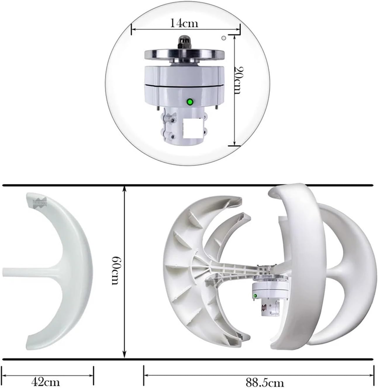 High Efficiency Wind Turbine Generator with Wind MPPT Controller 400W 12V 24V Household Small Vertical Lantern Wind Generator Industrial Energy(White,12V)