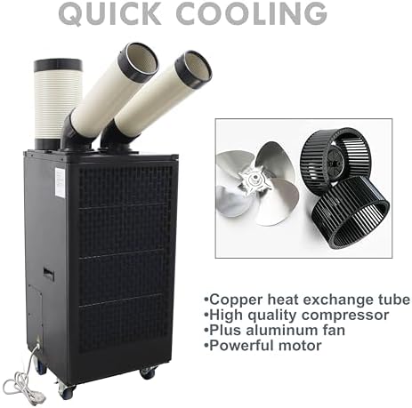 TECHTONGDA Industrial Spot Cooler Air Conditioner Commercial Mobile Outdoor Cooling Machine Aircon Double Outlets 550m³/h 12000BTU/h 220V Blcak