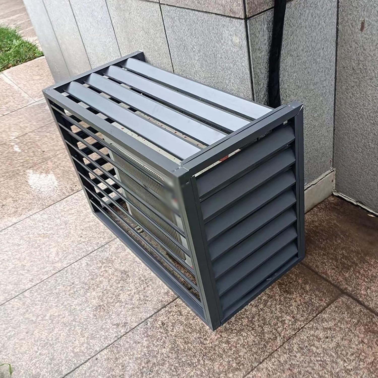 Aluminium Alloy Air Conditioner Rack Louvered Grille Detachable Air Conditioner Cover Outdoor Host Fence Shelves Shelter Decoration Rust-Free Rust (Color : Black, Size : 43.3x31.5x23.6in)