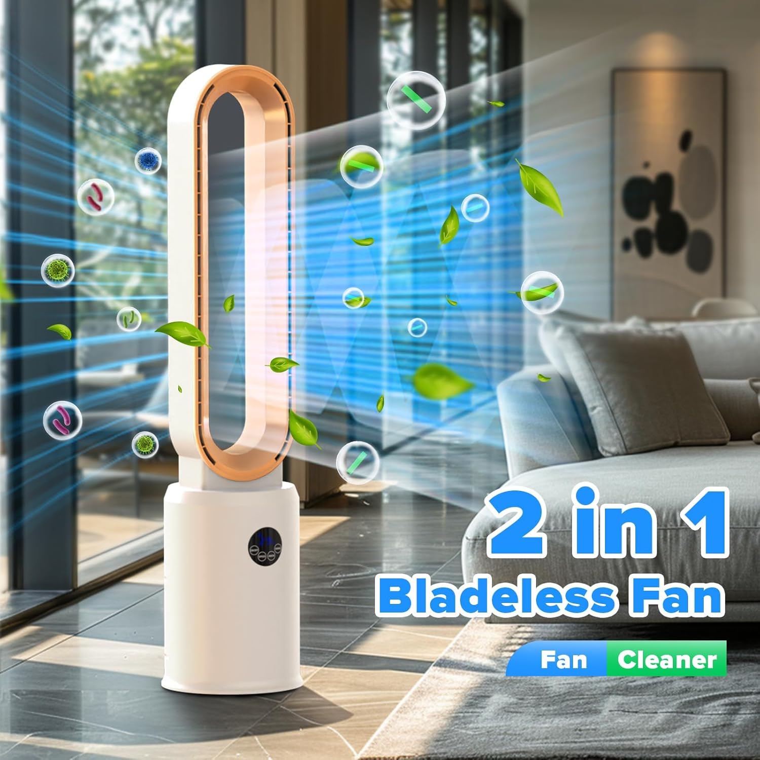 Bladeless Tower Fan with Remote, Air Circulator Cooling Fan for Indoor Use, 24 Speeds Settings, 12 Timer, Quiet Oscillating Fan for Home Bedroom, Retro Gold