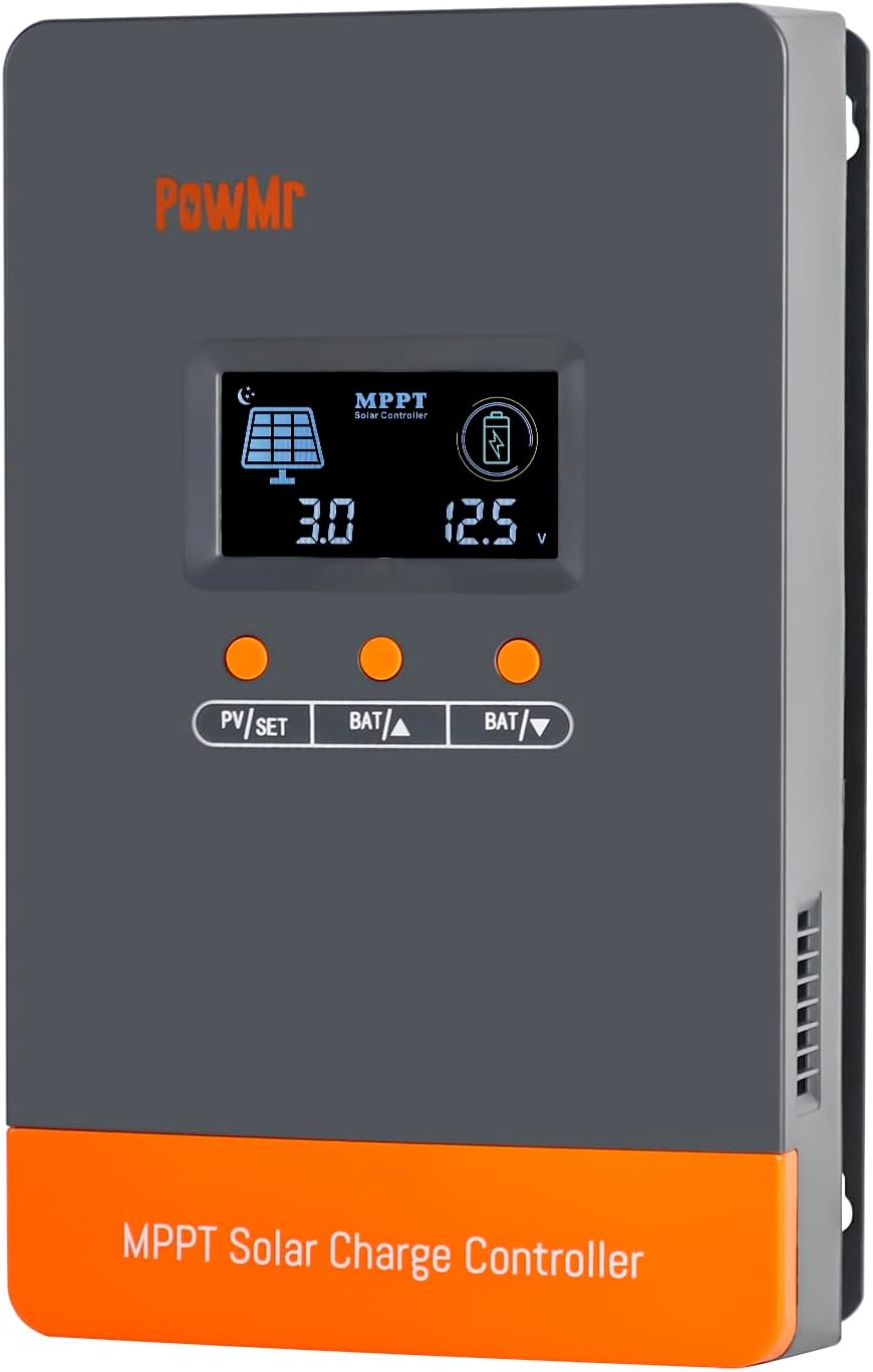 PowMr 100A MPPT Solar Charge Controller, 12V/24V/36/48VDC Input, LCD Display Solar Charge Controller for Flooded Lead-Acid Vented Sealed Gel NiCd Lithium Battery, Support 12(Max) Units in Parallel