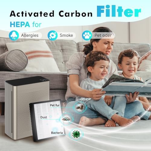 Air Puifiers for Home Large Room up to 1076 Ft² in 1 Hr with Automatic Function,Air Quality Monitor,Negative ion purification,Sleep Mode,24db,HEPA for Allergies,Smoke,Pet Hair (gold)