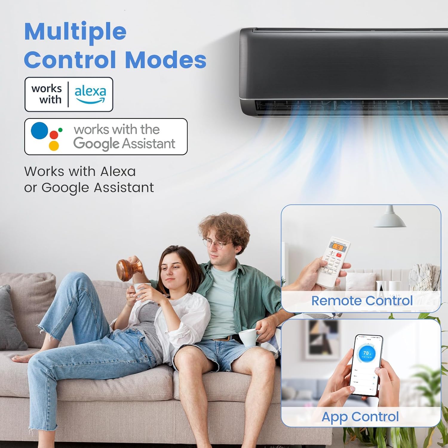 SIMOE 24,000 BTU Wifi Enabled Mini Split Air Conditioner and Heater, 21 SEER2 208-230V, Work with Alexa, Wall-Mounted Ductless AC Unit Cools Rooms up to 15000 Sq. Ft, Inverter Heat Pump System, Grey