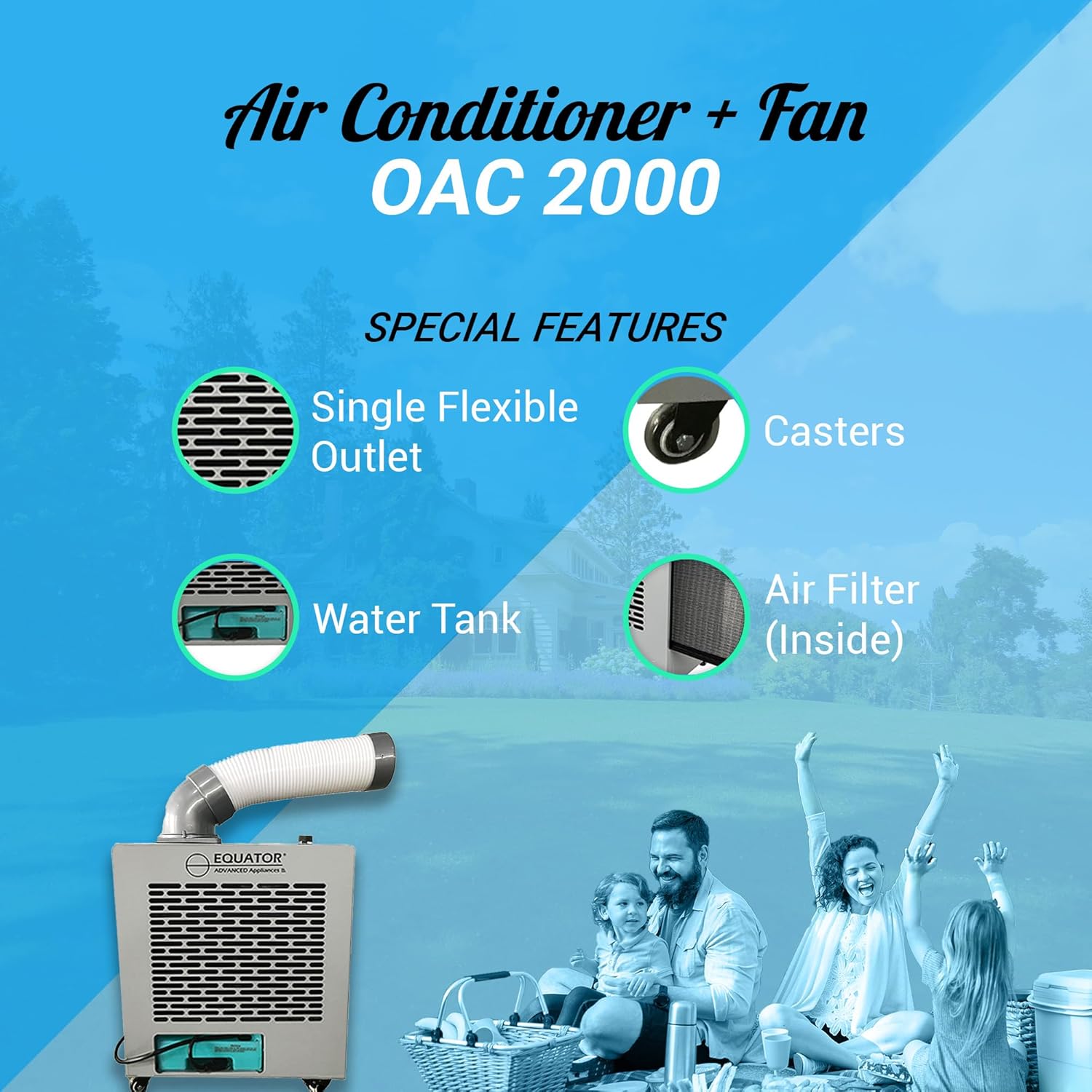 Equator Portable Air conditioner Spot Cooler, 7000 BTU, Outdoor Unit with Casters, IP24 Rated, 110V