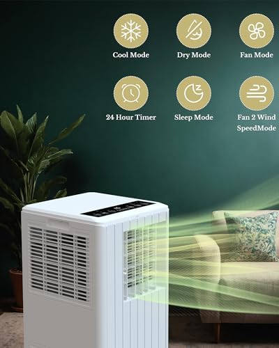 Portable Air Conditioners with Remote Control 8000 BTU,3-in-1 Free Standing Cooling AC Unit with Fan & Dehumidifier,for Room up to 350 Sq.Ft,Sleep Mode,3 Speed,JHS,White