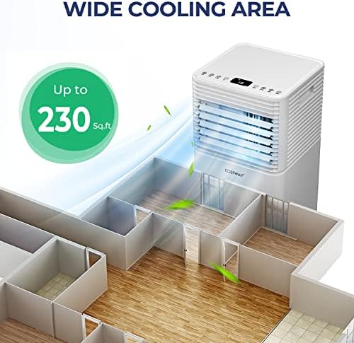 COSTWAY Portable Air Conditioner, 8000 BTU Ac Unit Spaces up to 230sq.ft, with Remote Control, 24H Timer & Window Venting Kit, Sleep Mode, Suitable for Bedroom, Living Room, Office (8000BTU, White)