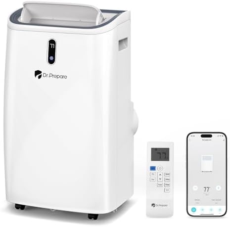 DR.PREPARE 14,000 BTU Portable Air Conditioner with WiFi Enabled, Cooling, Dehumidifier, Fan & Sleep Modes 4-in-1 Portable AC w/Remote Control & 67'' Window Kit, Cools Up To 700 sq. ft, 1-24H Timers