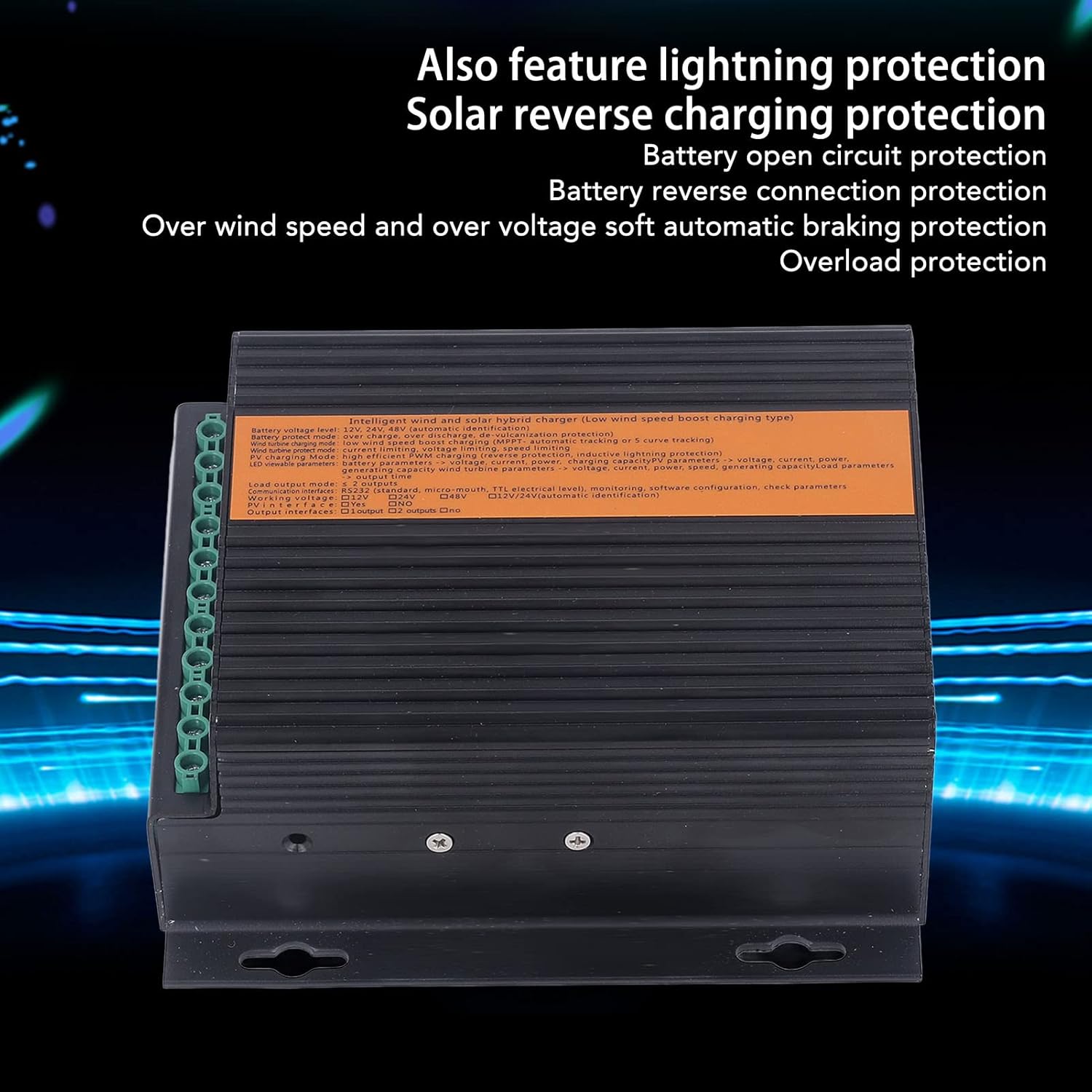 Wind Solar Hybrid Controller 200W PV Power 24V, Waterproof Insulation Multi Protections - Boost MPPT Mode, Multiple Output Controls, Ideal for Wind Turbine and Solar Panel System (1000W Wind Power)