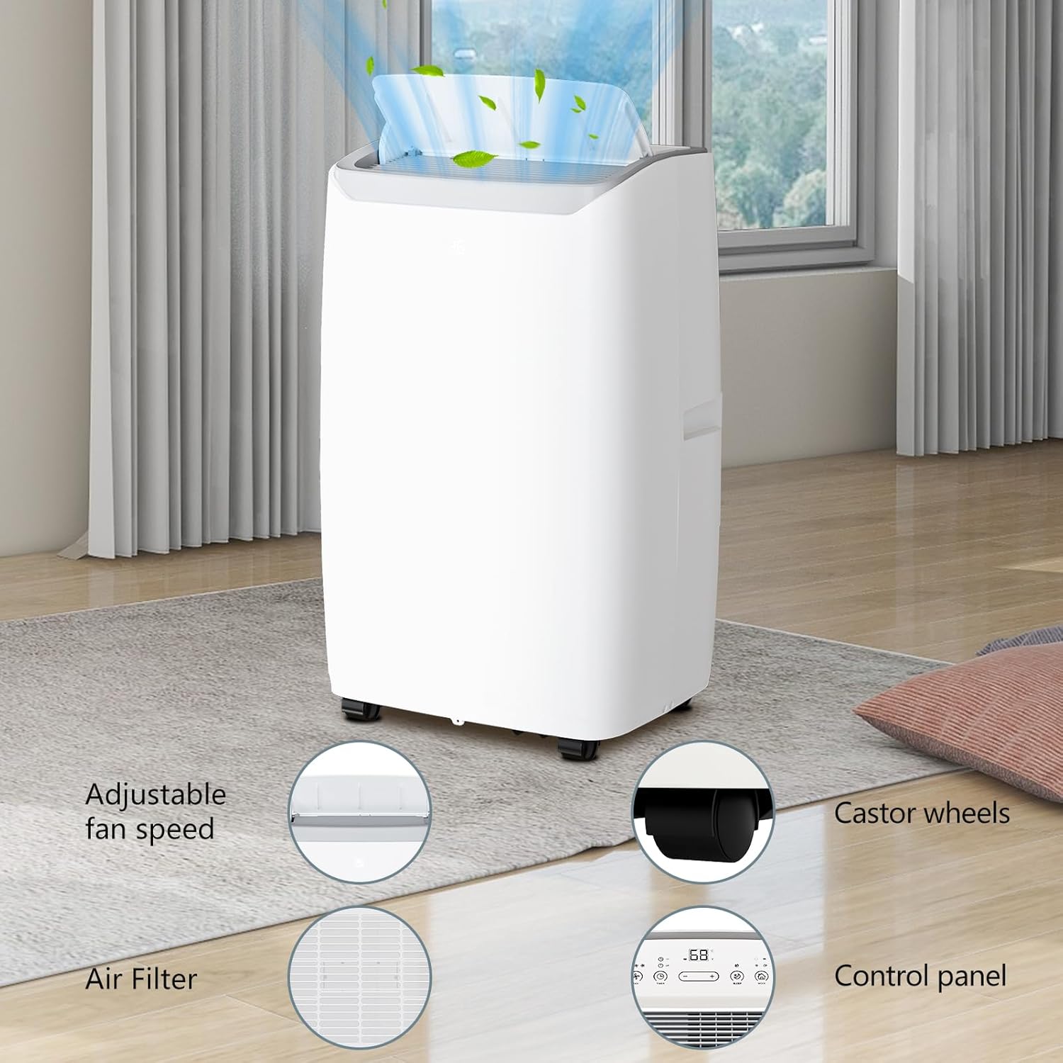12,000 BTU Portable Air Conditioner – Dehumidifier & Fan for Rooms Up to 550 Sq.Ft | Quiet Sleep Mode, Digital Display, Remote Control & Installation Kits Included