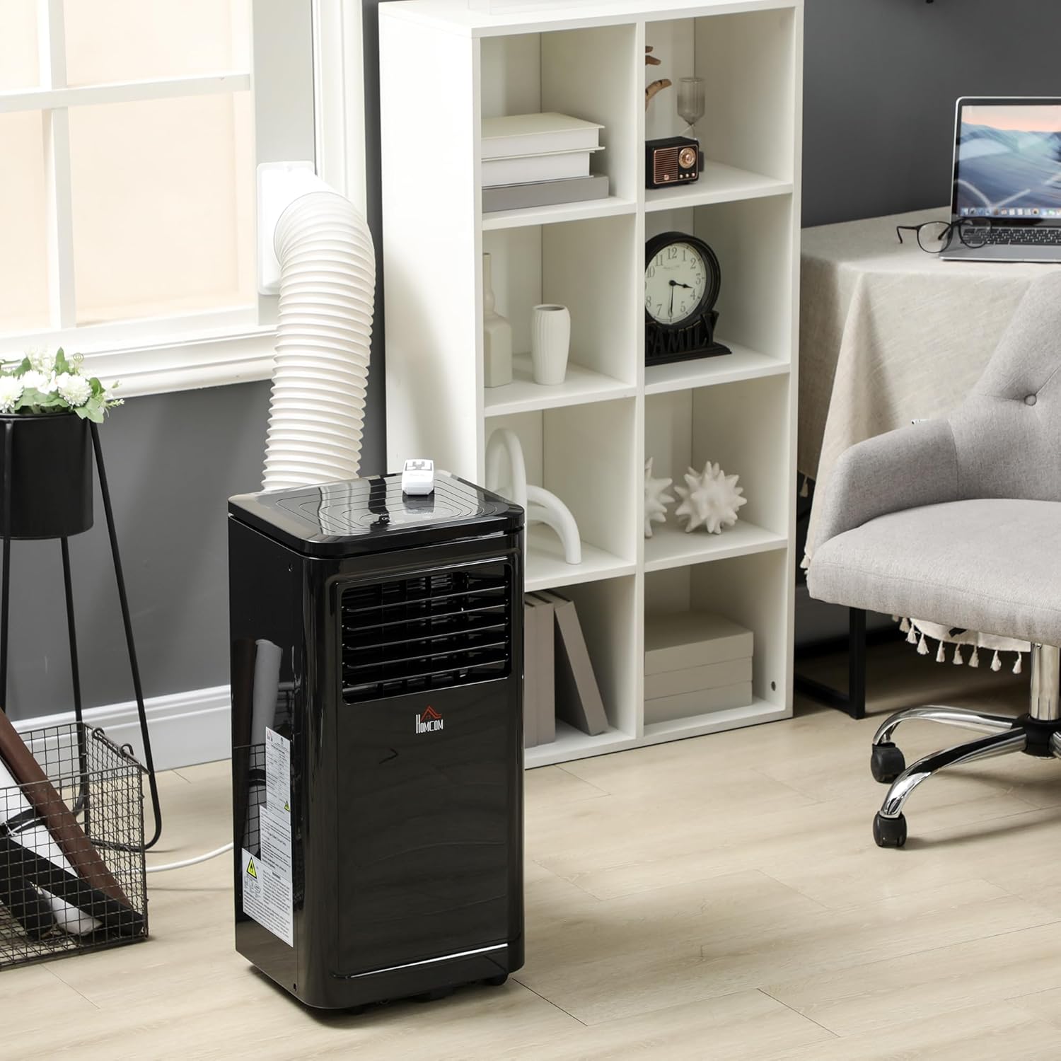 HOMCOM 8000 BTU Portable Air Conditioner, for Rooms Up to 344 Sq. Ft., 3-in-1 Portable AC Unit with Dehumidifier, Cooling Fan, Sleep, 24H Timer On/off, Remote, Window Installation Kits, Deep Black