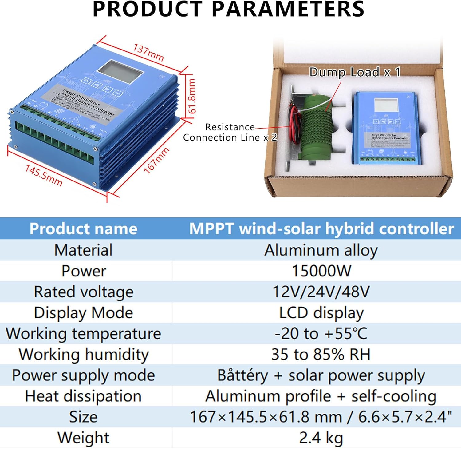 15000W Wind Solar Hybrid Charge Controller,w/Dump Load,12V 24V 48V Auto MPPT Charging Boost Charging Regulator,for Home Boat Street Light 24V/48V(Auto)