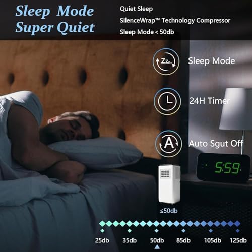 Portable Air Conditioners 8000 BTU, Energy Efficient AC Unit with Remote Control, 24H Timer, Quiet Operation for Bedroom, Office, Dorm Rooms Up to 350 Sq. Ft, Black Top