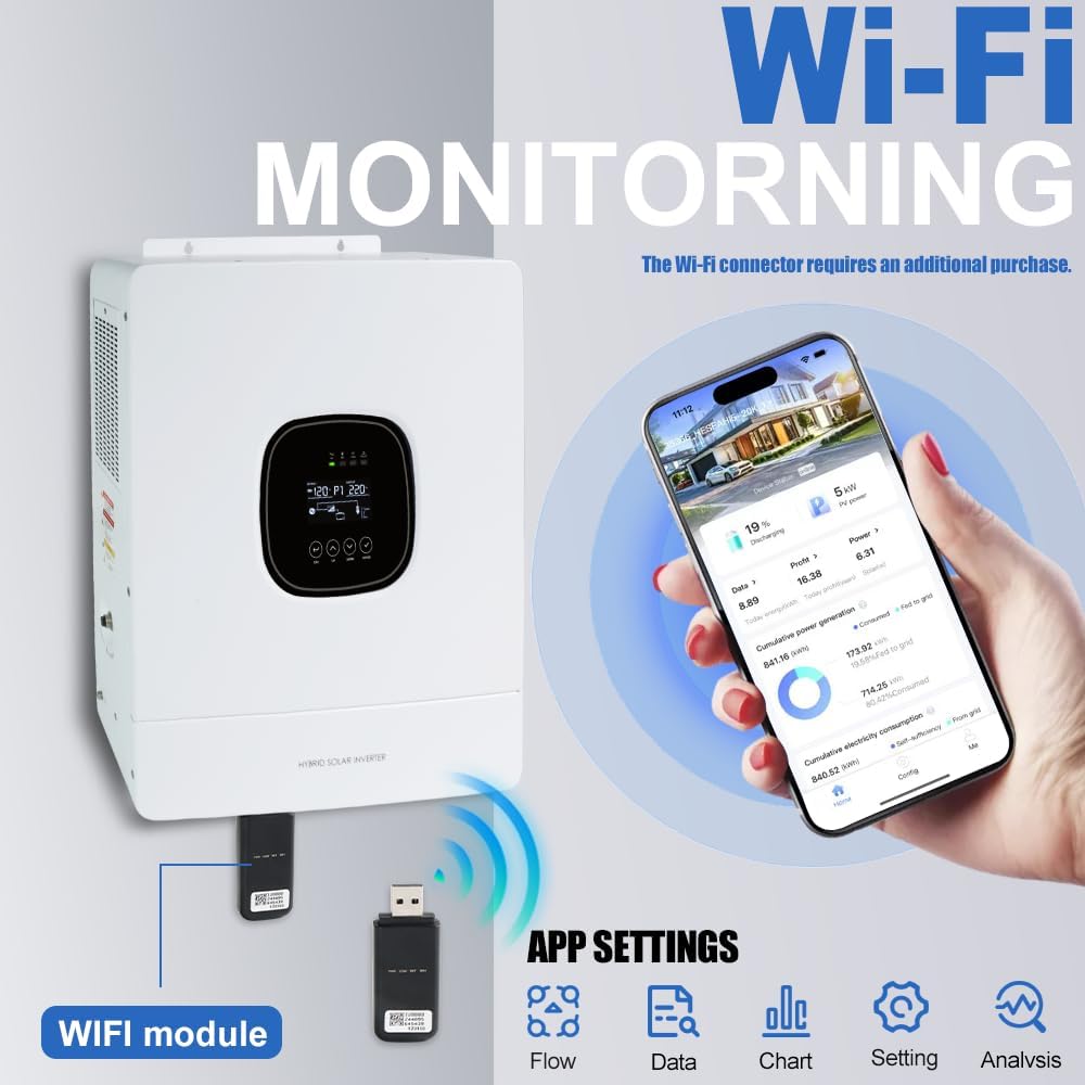 Yinleader Hybrid Solar Inverter 6500 watt, 48V Pure sine Wave Hybrid Inverter to 240V Inverter and 120A MPPT Solar Inverter Charger for Off-Grid System