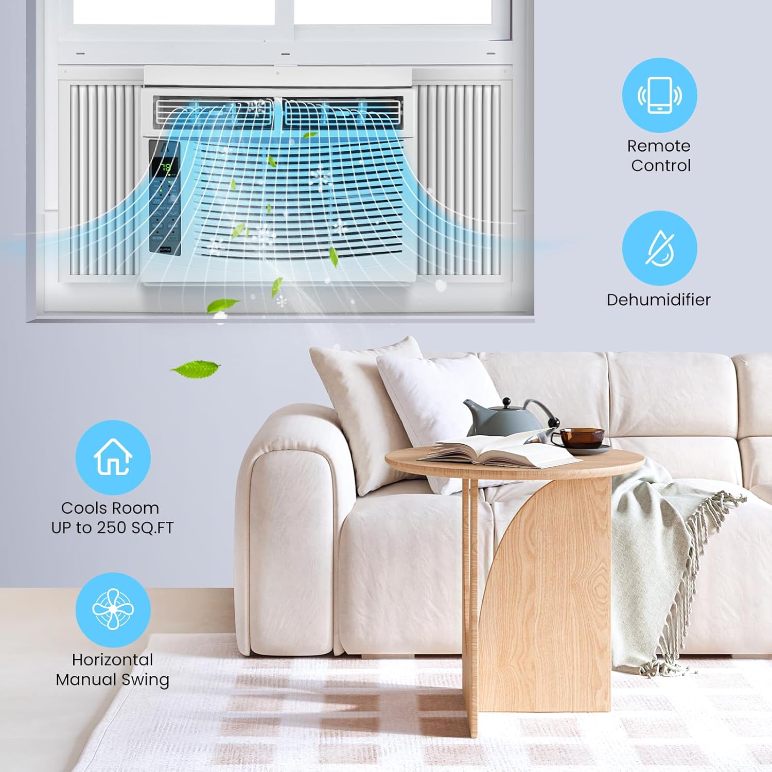 Window Air Conditioner 6000 Btu，Air Conditioner Window Unit Efficient Cools Up to 250 Square Feet，Window Ac Units with Remote, 3 Cooling & Fan Speeds, Window Install Kit