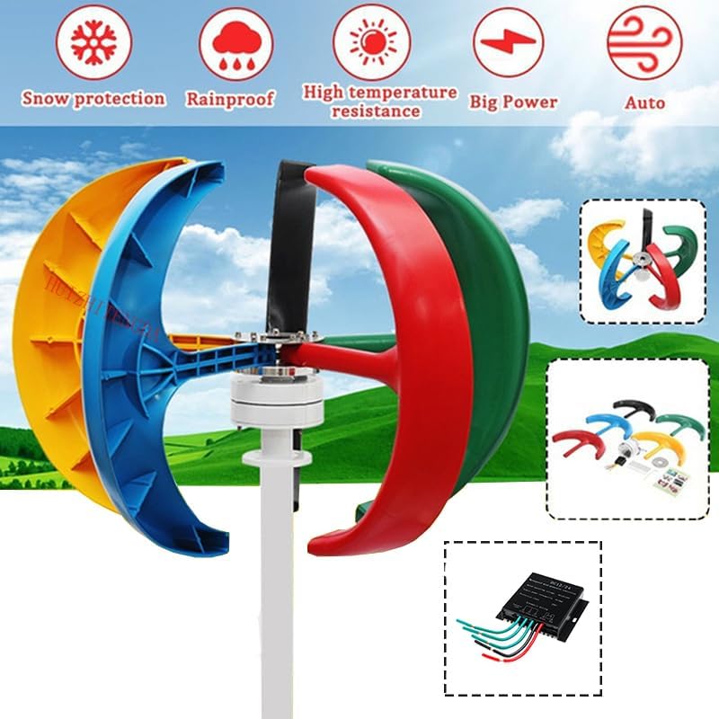 Vertical Wind Turbine Generator Kit, 6000W 12V/24V/48V, 5 Blades with Controller, Ideal for Home, Camping, and Street Lighting, Efficient Renewable Energy Solution
